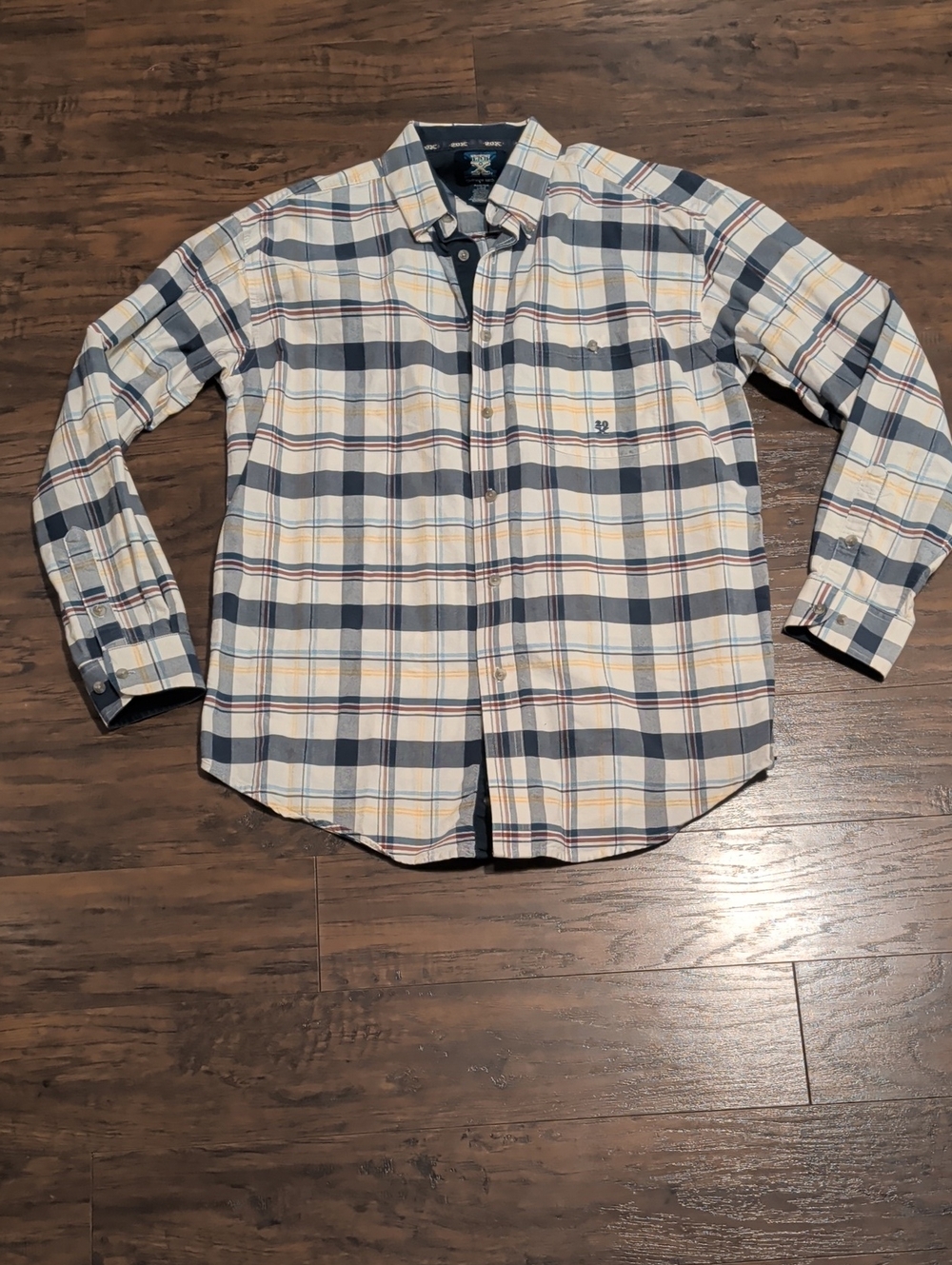 Men's Plaid Button-Down Shirt in White and Navy by Wrangler 20X